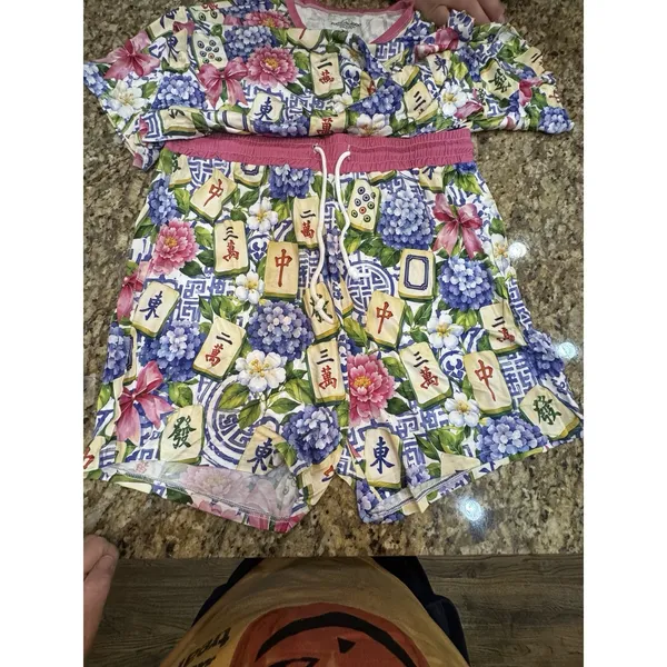 Zumbamboo Mahjong in Bloom Bamboo Women Short Sleeve Short Pajama Set Size XL - Image 3