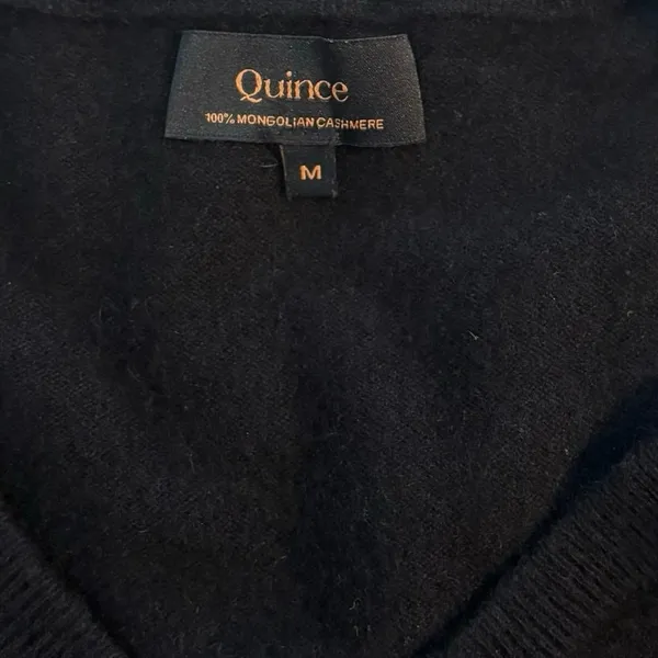 Quince Size M Sweater 100% Mongolian Cashmere V Neck Black Minimalist Capsule - Image 3