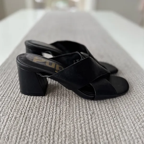 Hush Puppies Ella Black Leather Sculptural High Heel Slides Sandals Sz 9 41 - Image 8