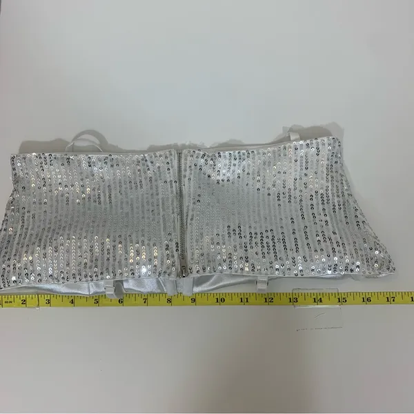 Woman M White Silver Sequin Shiny Bra Crop Top with‎ Adjustable Straps. - Image 4