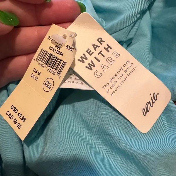 NWT Aerie One Piece Swimsuit‎ Women Medium Blue Shimmer Textured Cheekiest Swim - Image 7