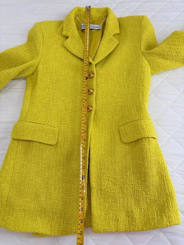 ZARA Chartreuse Boucle Blazer XS GoldButton Tweed Quiet Luxury Mod Preppy Career - Image 7