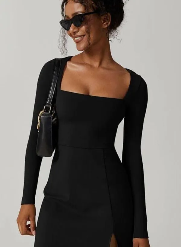 Long sleeve short black dress - Image 2