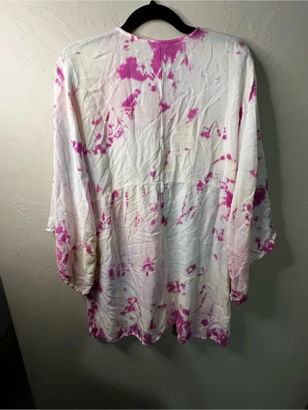 Raviya Petunia Pink Yellow Tie Dye Rayon Swim Cover Up Tunic Beach Vacation - Image 7