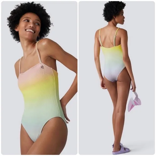 NWT Perfect Moment Women Pastel Rainbow Ombre Sol‎ Crinkle One Piece Swimsuit XL - Image 2