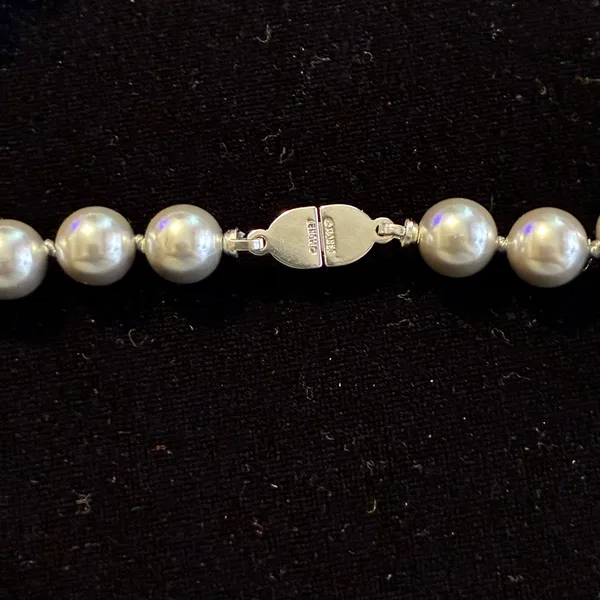 Vintage Monet 15" Silver Faux Pearl Choker Necklace, Signed Silver-Tone Clasp - Image 2