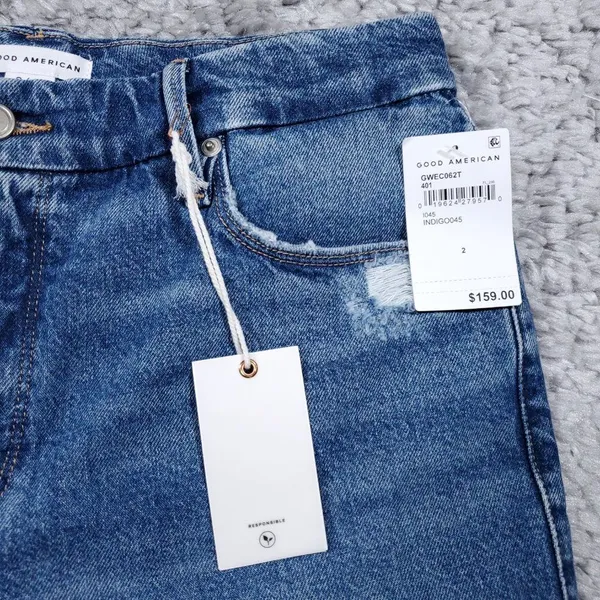 Good American The Weekender Distressed Relaxed Tapered Leg Jeans Size 2 26 - Image 7