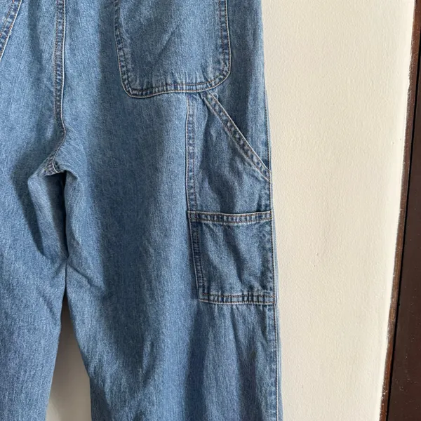 90s Vintage Old Navy Baggy Wide Leg Carpenter Blue Jeans | Size 6 - Image 7