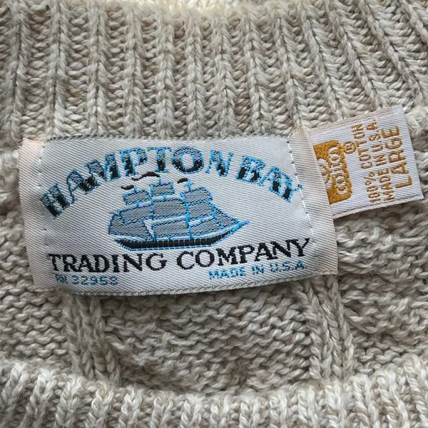 Vintage Hampton bay trading company beige cable knit sweater fisherman cotton - Image 5