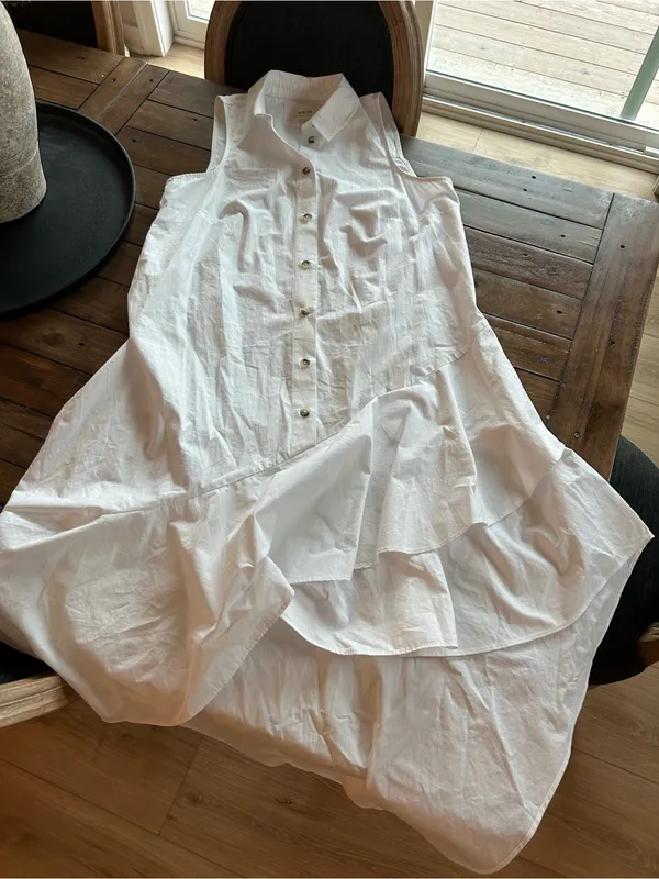 Anthropologie Maeve Sleeveless Button Down Tiered Ruffle White Midi Dress S - Image 5