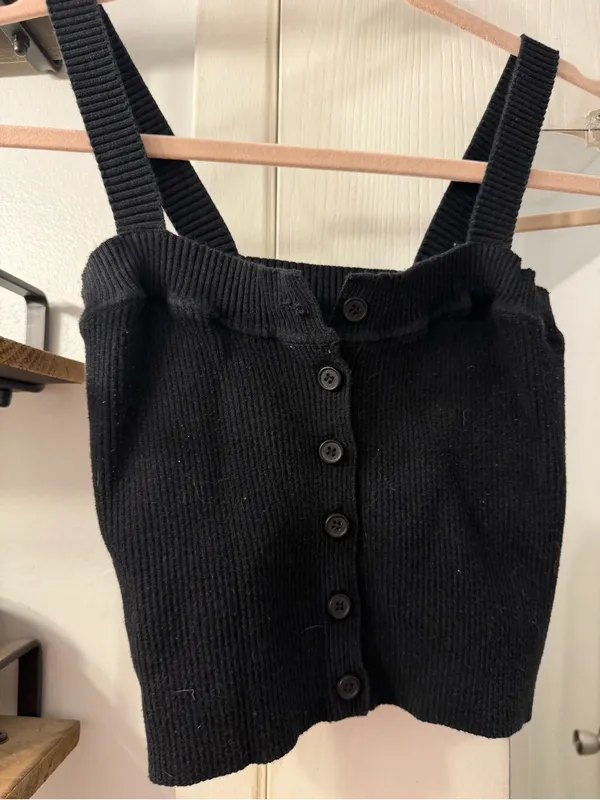 Brandy Melville Black Ribbed Button-Front Tank - Image 3