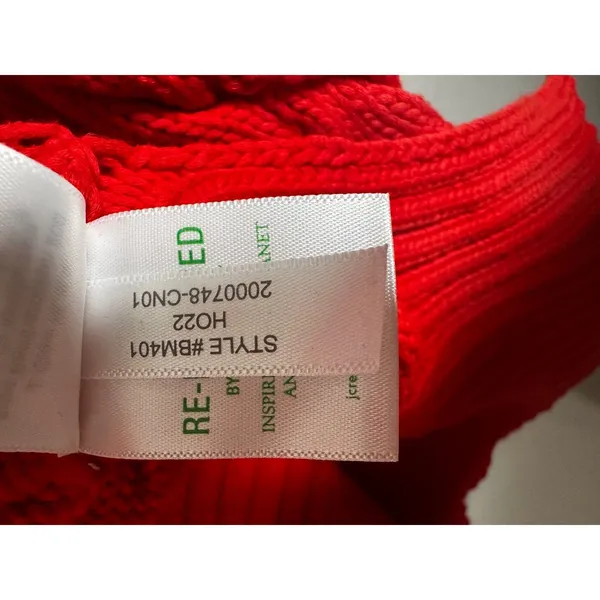 J.Crew Womens Red Cable-Knit Side-Slit Crewneck‎ Sweater BM401 L-XL NEW - Image 9
