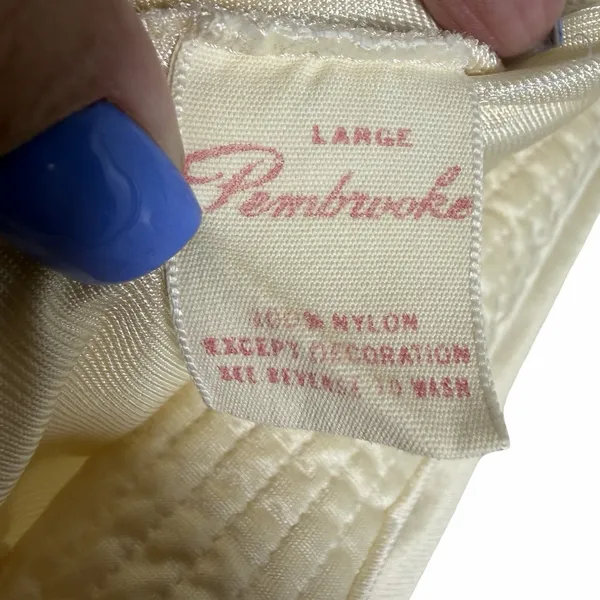 VTG Pembrooke Nightgown Womens L Ivory Nylon Maxi Dress Deep V Neck 70s 80s - Image 6