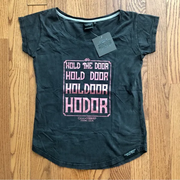 Game of Thrones Black Cotton Tee Pink Metallic Hodor Graphic Women's Size M NWT - Image 9