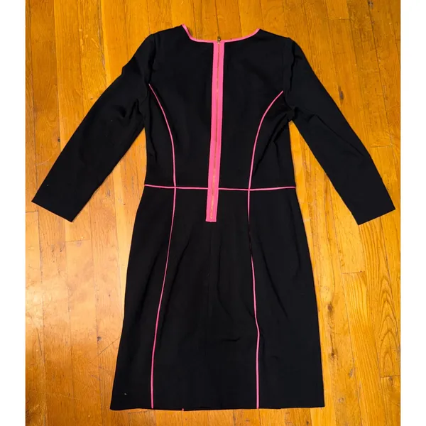 Banana Republic Black Sheath Dress Pink Trim Size 4 Fitted Work L-Sleeve Dress - Image 5