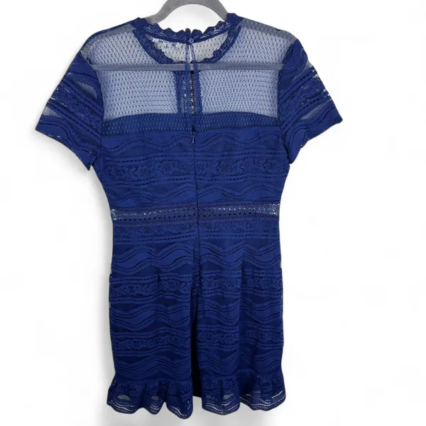 Francesca's Navy Blue‎ Lace Mesh Sheer Yoke Mini Dress NWT Size Large - Image 2