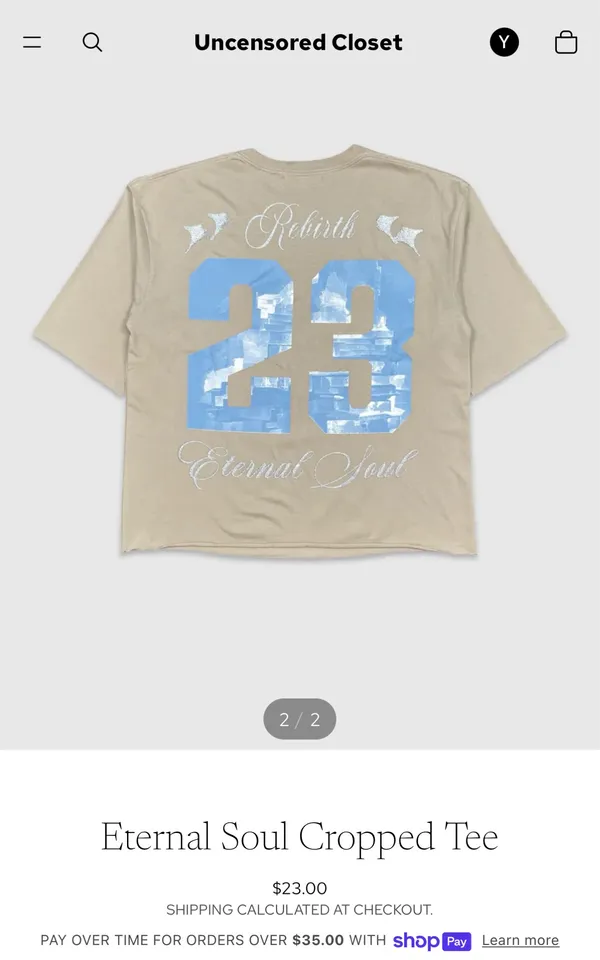 “Eternal Soul” Men’s Cropped Tee Tan Size M - Image 2