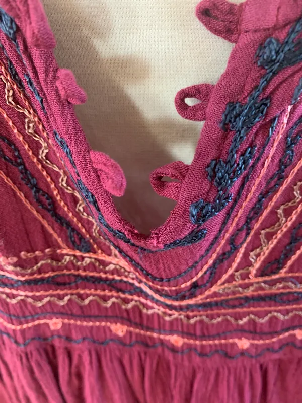 Flowy Maroon Hippie Top Embroidered Top Batwing Shirt Womens M Earthy - Image 9