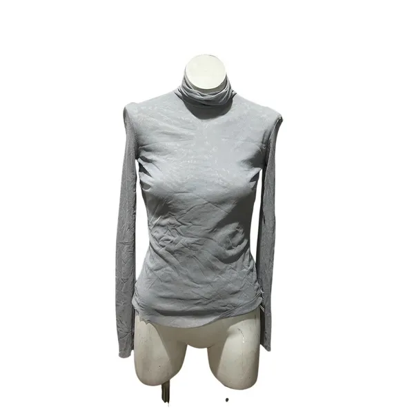 Intimately Free People Top Womens M Gray Sheer Mesh Turtleneck Long Sleeve - Image 2