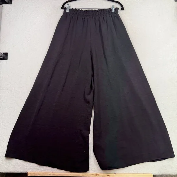 Flowy Medium Wide Leg Pants Black Paperbag Waist Drawstring Palazzo Minimalist - Image 5