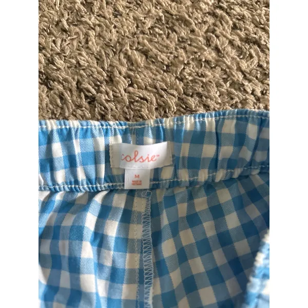 Colsie Women's Boxer Pajama Shorts Blue White Gingham Size Medium - Image 4