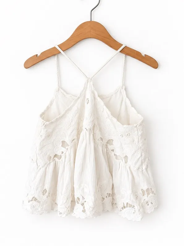 Sea New York Ivory Embroidered Boho Halter Racerback Flowy Swing Cami Blouse XXS - Image 5