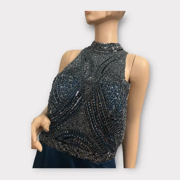 Milano Formals Size 16 Long Blue Chiffon‎ Beaded Prom Dress Formal Gown - Image 4