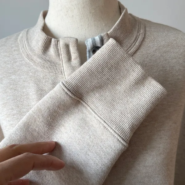 Evereve Beige Button-Up Sweatshirt Size Medium Women’s Henley Cotton Blend - Image 3