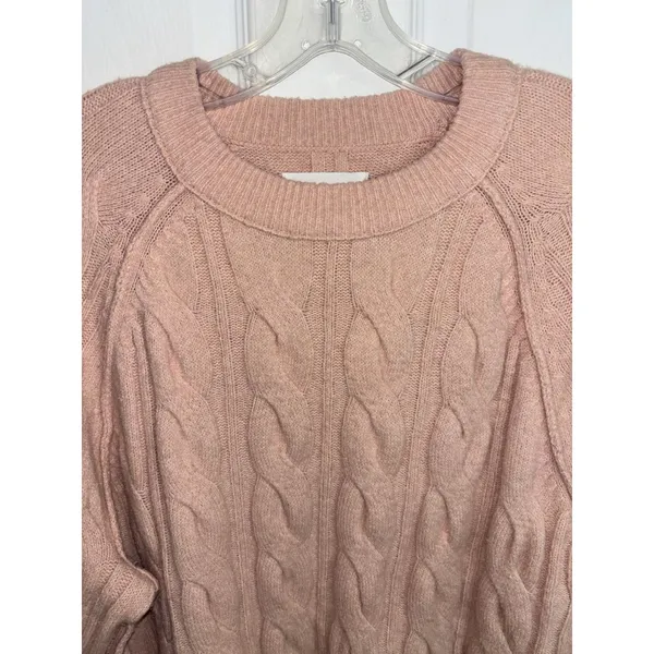 Aerie Dusty Pink unReal Cable Knit Crew Sweater S Cozy Oversized - Image 4
