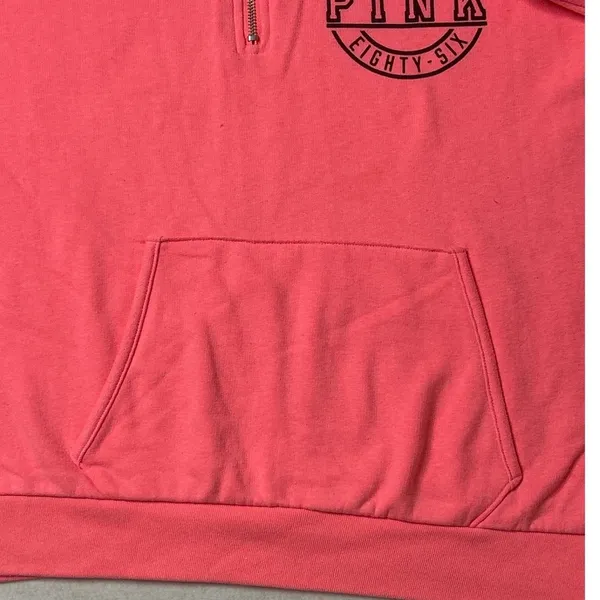 PINK Victoria's Secret Love Pink 1/4 Zip Sweatshirt Neon Logo Sleeve Large - Image 4