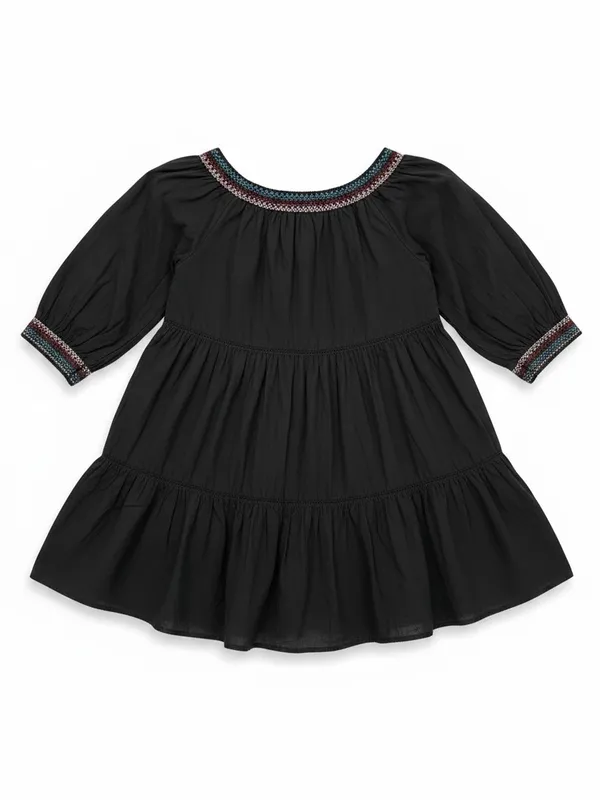 Free People Sunbeam Embroidered Floral Boho Mini Dress‎ Black Medium - Image 3