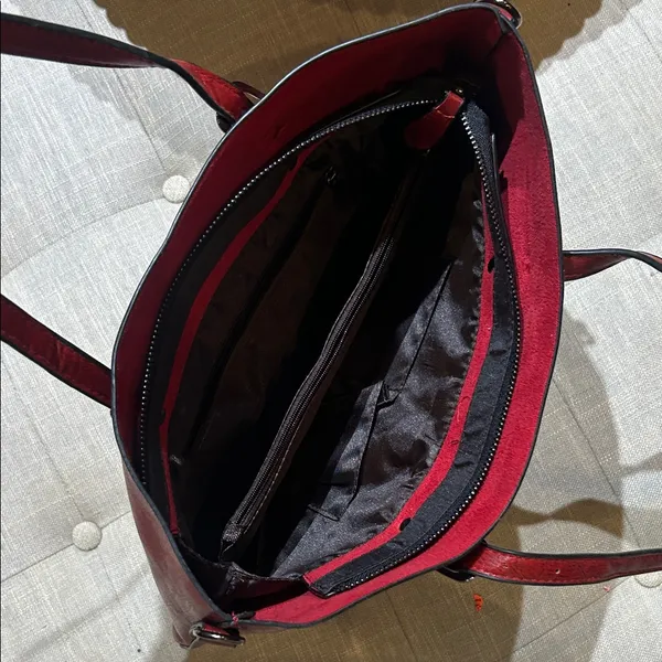 Non Signe Red Leather Tote Bag - Image 6
