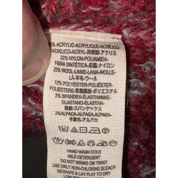 Free People Grey Burgundy Fair Isle Wool Blend Button Collar Poncho‎ Sweater M - Image 6