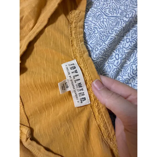 Idyllwind Size Large mustard yellow long-sleeve henley crochet lace bohemian - Image 2