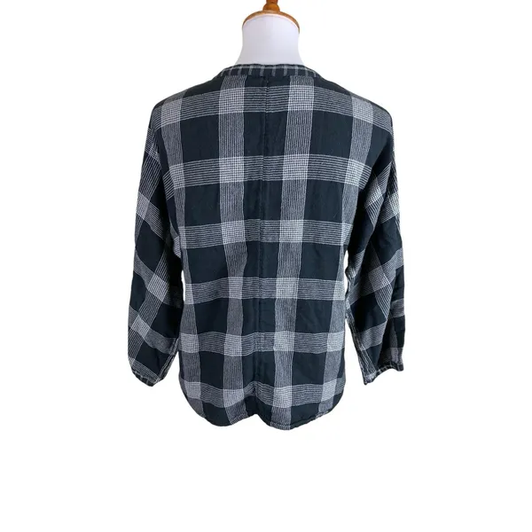 Madewell Black White Plaid Peplum Boho‎ Blouse Medium - Image 2