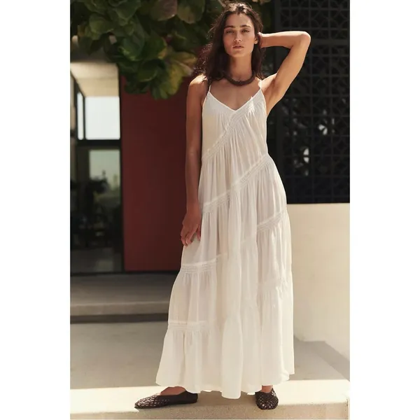 Free People Bohemian Ethereal Billowy Horizon Coast Maxi Dress White Medium - Image 3