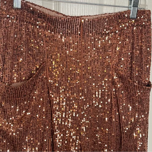 Free People Morelia Bronze Sequin Jogger Pants Sz M Shiny Sparkly Party Festival - Image 14