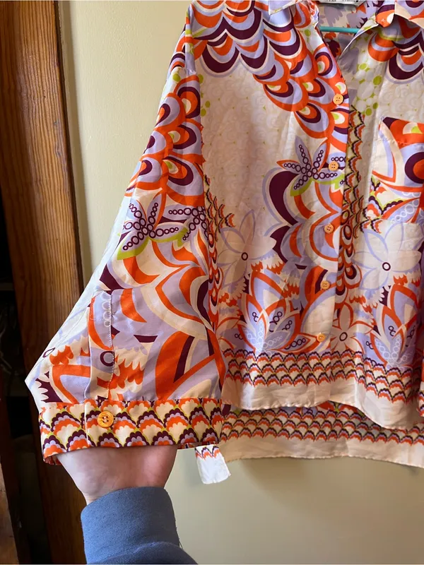Zara Multicolor Button-Down Blouse — Orange, Purple, Green, White - Image 7