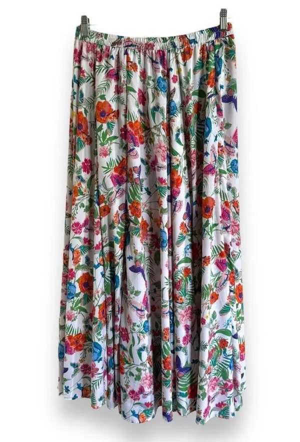 Cupio Womens Skirt Sz M White Floral Colorful Butterflies Flowers Silky Maxi NEW - Image 4