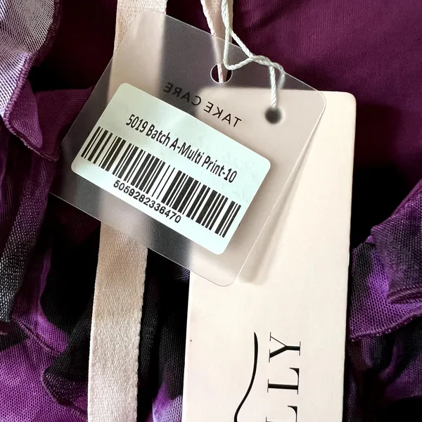 Oh Polly Long Sleeve Ruffle Detail Mini Dress in Multi Print purple Size 6 New - Image 4