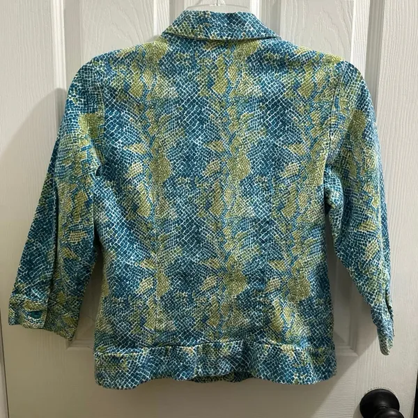 Kelly Scott Blue and Green Python Snake Print Animal Pattern Knit Jacket S! - Image 2