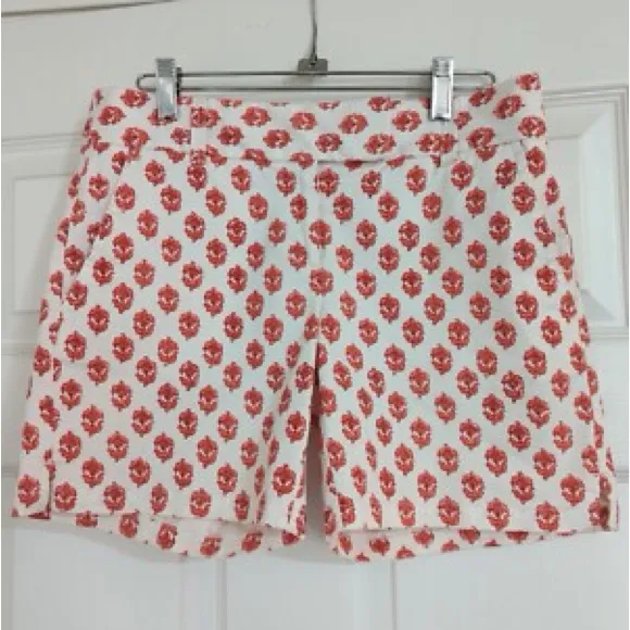 Ann Taylor Loft Riviera Floral Block Print Shorts • Red + White Chino Size 8 - Image 5