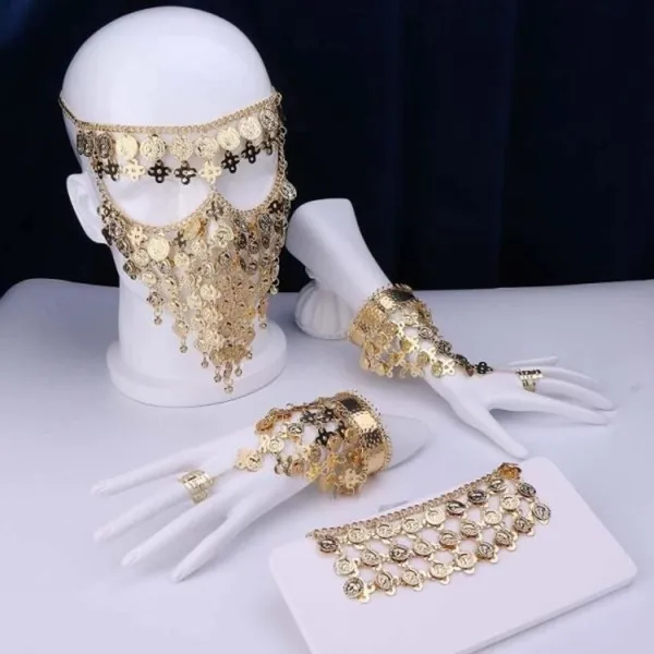 Belly Dance Jewelry for Women Cosplay Gold/Silver Coins Veil Triangle Bracelet - Image 5