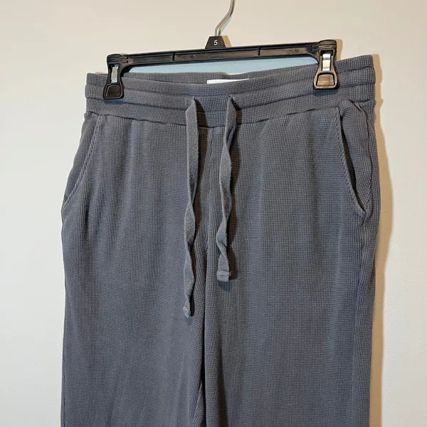 Losano Organic Cotton Waffle Knit Lounge Pants Charcoal Gray Drawstring Small - Image 2