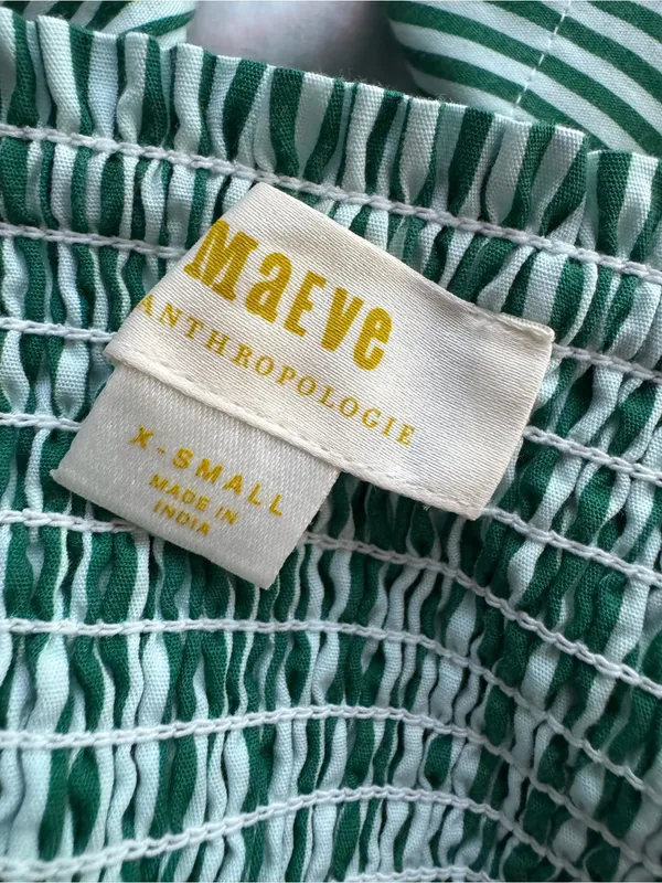 Anthropologie Maeve Embroidered Blouse Green Stripe Size XS - Image 8