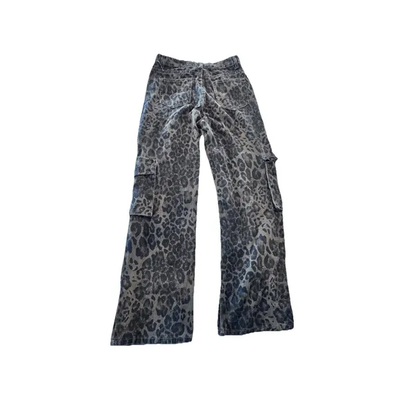 Women’s Leopard Print Cargo Pants Size Small Wide Leg Y2K Grunge Streetwear - Image 3