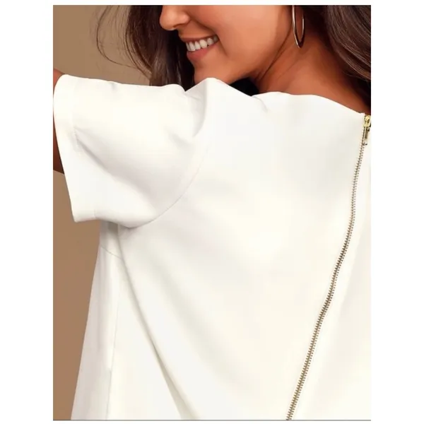 Lulus Ivory Short Sleeve Shift Mini Dress Size Small - Image 2