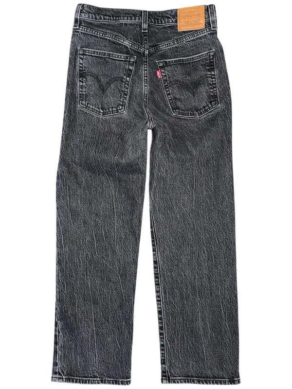 Levis Premium Ribcage Straight Ankle Jeans High Rise Black Denim Sz 27 Stretch - Image 2