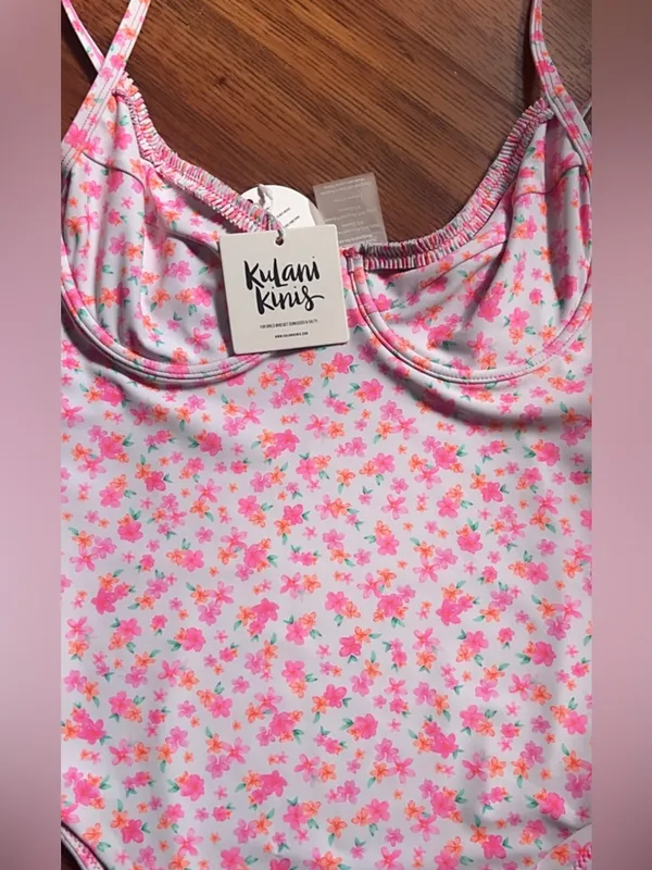 Kulani Kinis Ditsy Floral One Piece Swimsuit Underwire White Pink NWT - Image 6