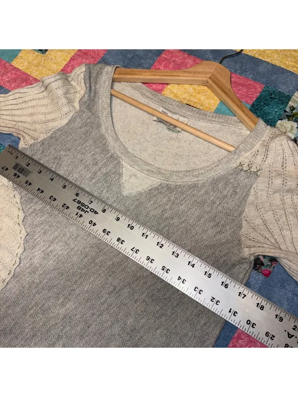 Anthropologie Saturday Sunday Woman’s M Mixed Knit Pullover Sweater Gray/Cream - Image 7